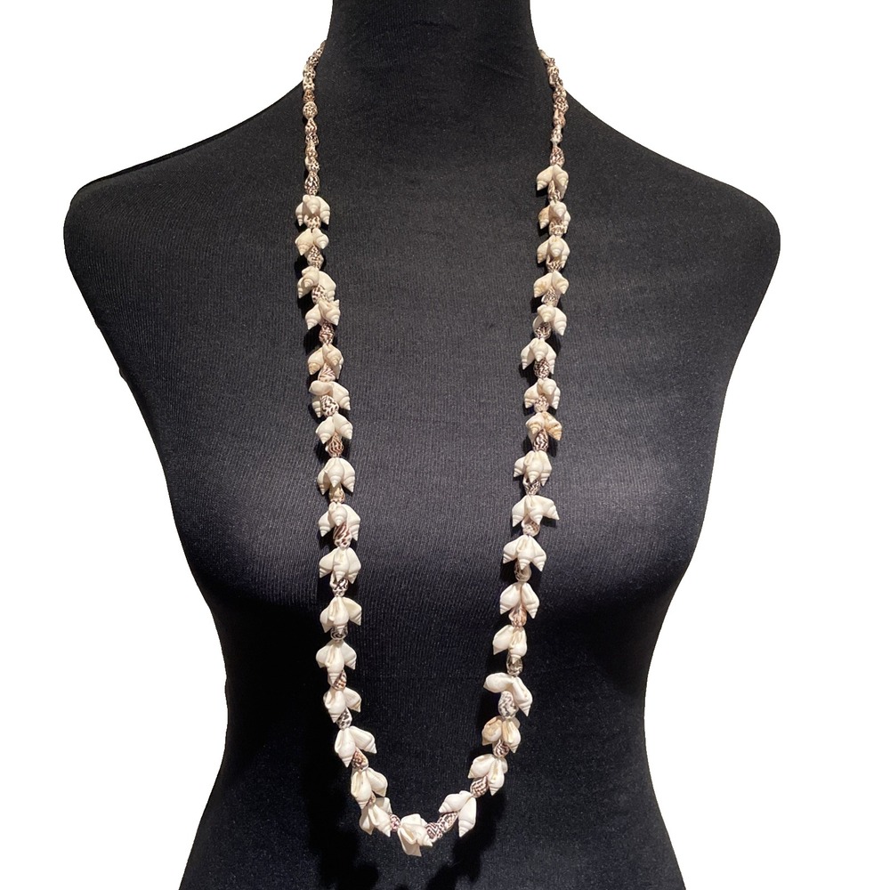 Seashell Cluster Necklace 36" long Boho Beachy Coastal Nautical Hawaiian